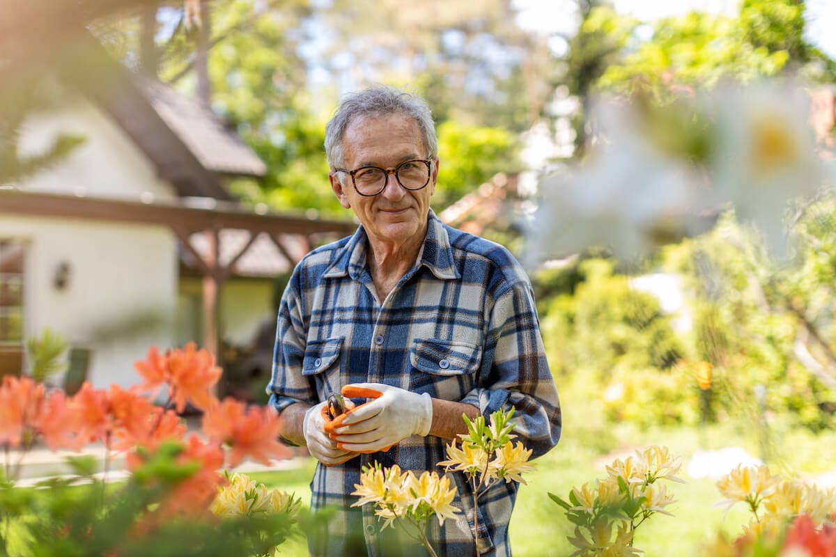Older man gardening his plants