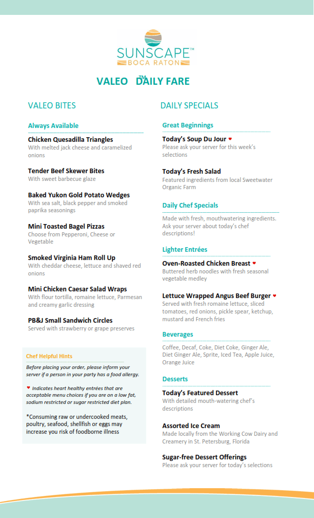 Valeo Daily Fare Menu Thumbnail